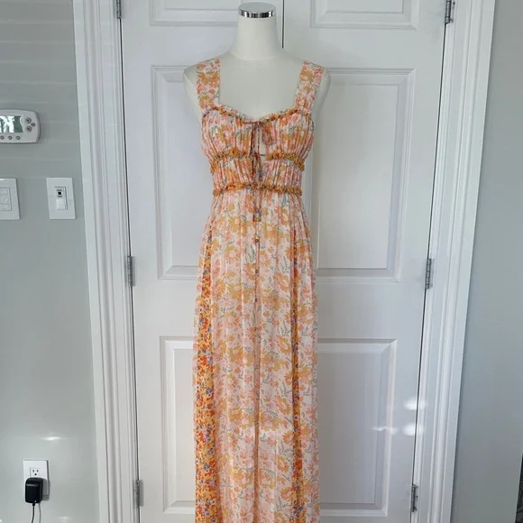 Free People | Dresses | Free People Intimately Floral Orange Pink Ruched  Beach Boho Maxi Dress Size Xs | Poshmark